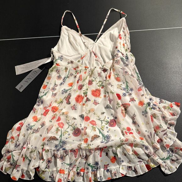 Mac Duggal 70197 Butterfly Print Ruffle Hem Mini Dress Size 10 NWT White Multi - Picture 3 of 9